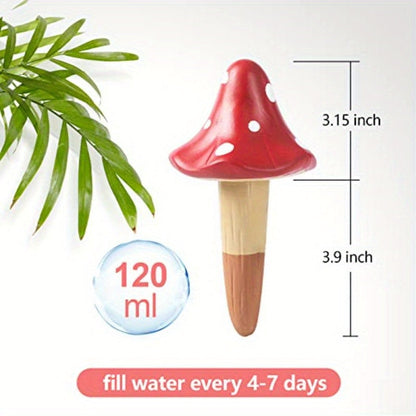 4-Pack Mushroom-Shaped Self-Watering Spikes - Terracotta Clay Automatic Drip Irrigation Globes for Indoor\u002FOutdoor Plants, Slow-Release Watering Stakes with Cute Decorative Design (Red, Green, Brown, Yellow), Watering System for Plants